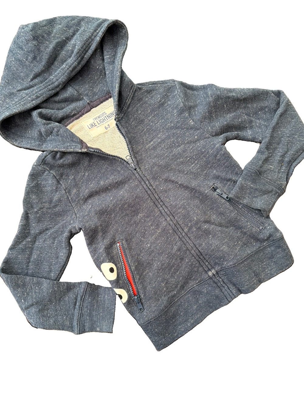 Crewcuts Zip Up Like Lightning Hooded Sweatshirt Size 6-7 Monster Pocket